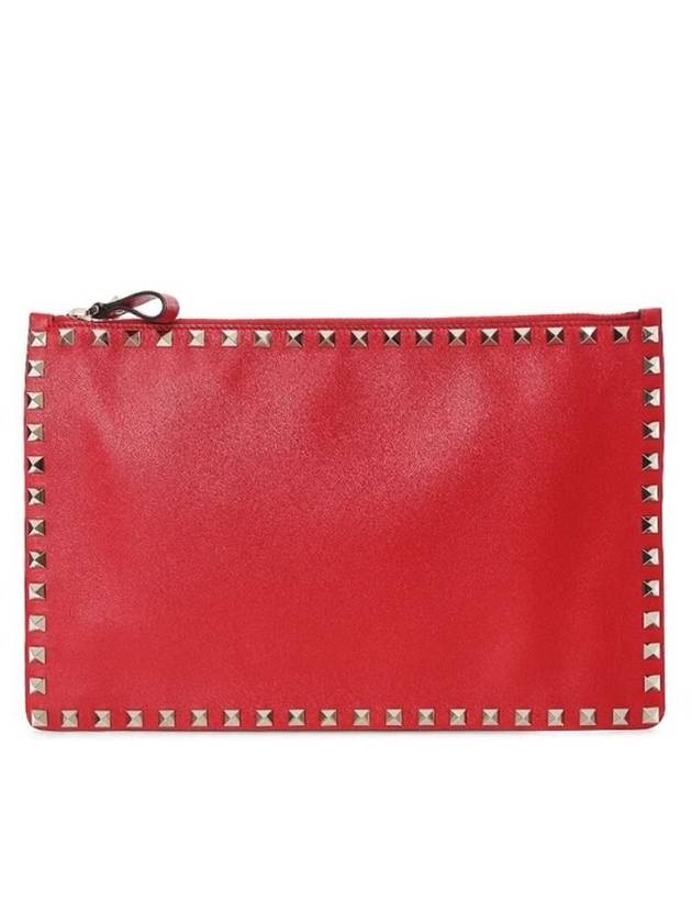 Rockstud Leather Clutch Bag Red - VALENTINO - BALAAN 1