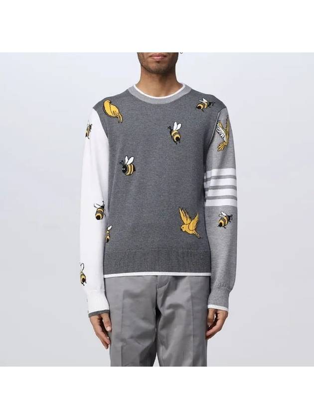 Diagonal Fun Mix Bird Bee Knit Top Grey - THOM BROWNE - BALAAN 2