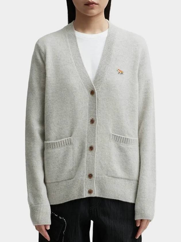 Baby Fox Patch Boxy Cardigan Light Grey Melange - MAISON KITSUNE - BALAAN 3