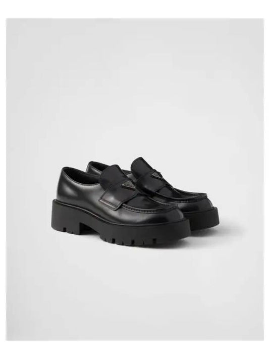 Triangle Logo Brushed Leather Loafers Black - PRADA - BALAAN 2