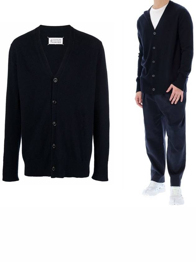 Signature Stitch V-neck Wool Cardigan Navy - MAISON MARGIELA - BALAAN 2