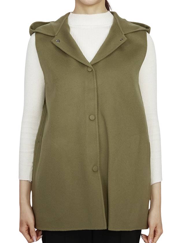 Women's Wool Cashmere Hooded Vest Green - THEORY - BALAAN 3