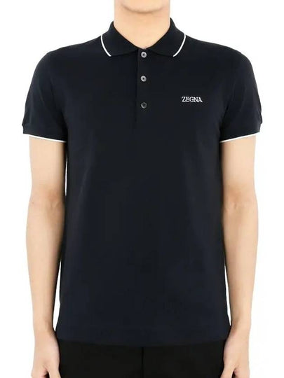 Embroidered Logo Cotton Short Sleeve Polo Shirt Navy - ERMENEGILDO ZEGNA - BALAAN 2