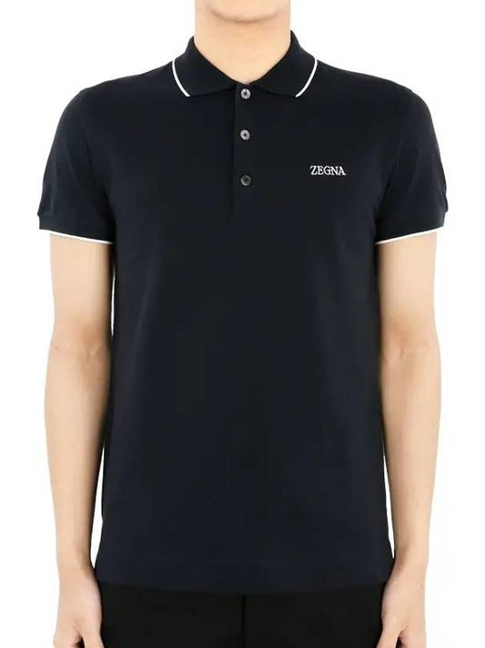 Embroidered Logo Cotton Short Sleeve Polo Shirt Navy - ERMENEGILDO ZEGNA - BALAAN 2