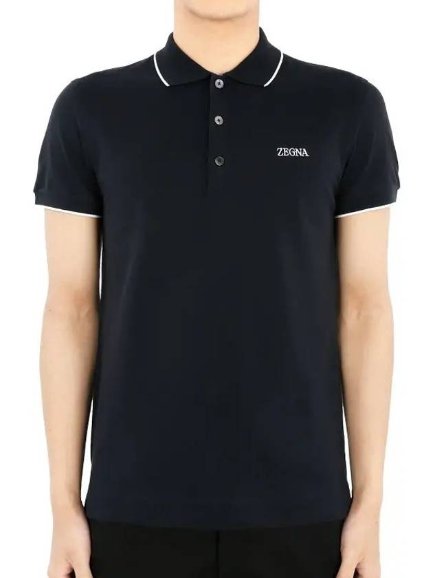 Embroidered Logo Cotton Short Sleeve Polo Shirt Navy - ERMENEGILDO ZEGNA - BALAAN 3