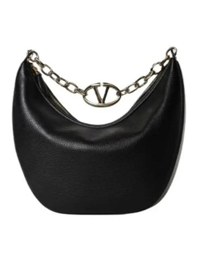 V Logo Moon Leather Medium Shoulder Bag Black - VALENTINO - BALAAN 2