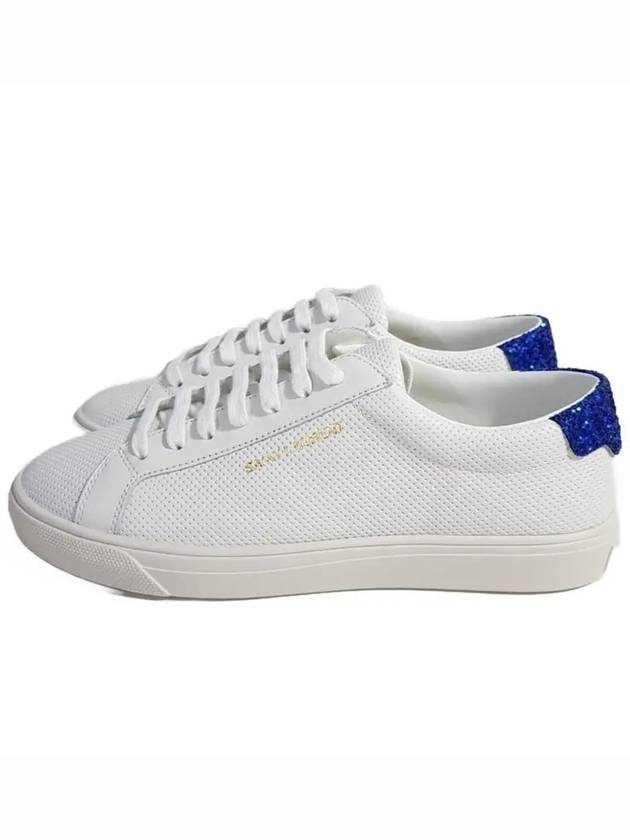 Andy Glitter Leather Low Top Sneakers White Blue - SAINT LAURENT - BALAAN 2