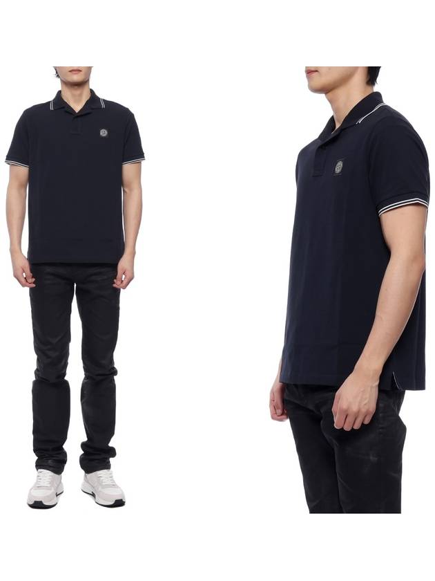 Stretch Cotton Pique Short Sleeve Polo Shirt Navy - STONE ISLAND - BALAAN 3