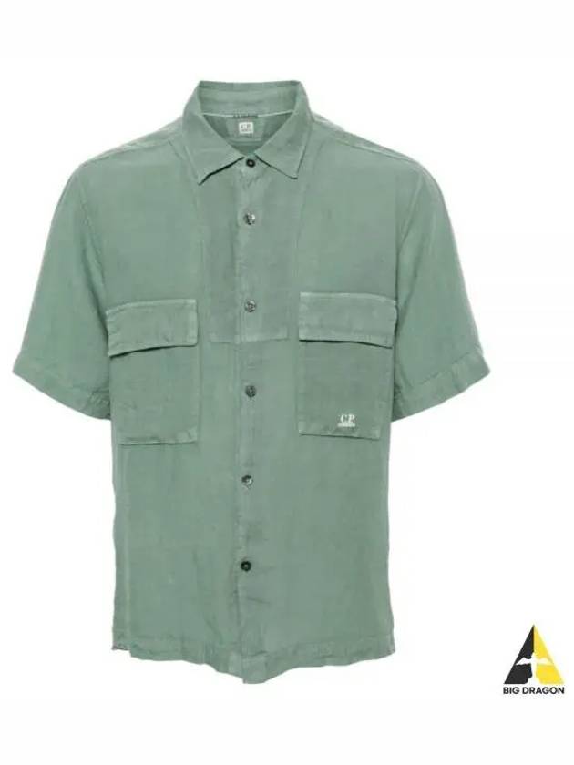 Cotton Rip-Stop Short Sleeve Shirt Green - CP COMPANY - BALAAN 2