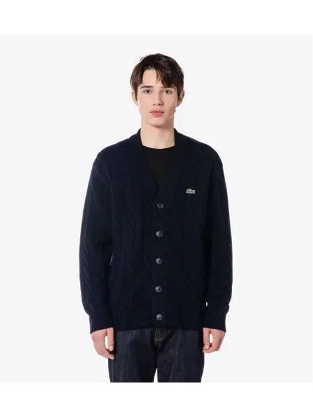 Men s cable V neck cardigan dark navy - LACOSTE - BALAAN 1