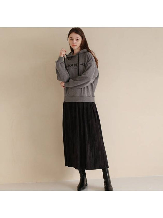 Pleated Mix Long Hooded Dress Dark Gray - AVANT-G - BALAAN 1