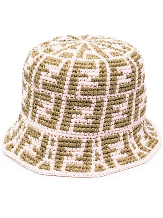 two-tone raffia bucket hat pink brown - FENDI - BALAAN.