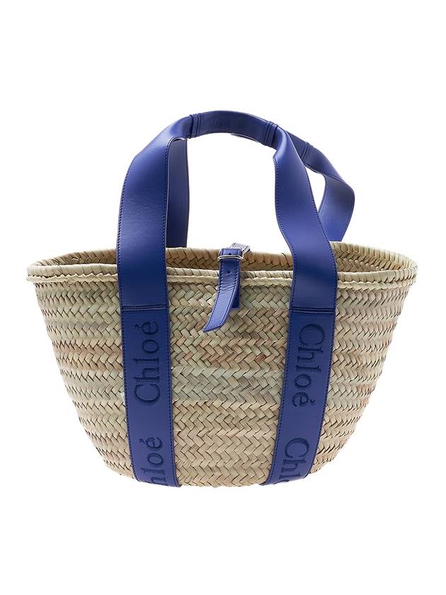 Sense Medium Raffia Basket Tote Bag Beige Blue - CHLOE - BALAAN 1