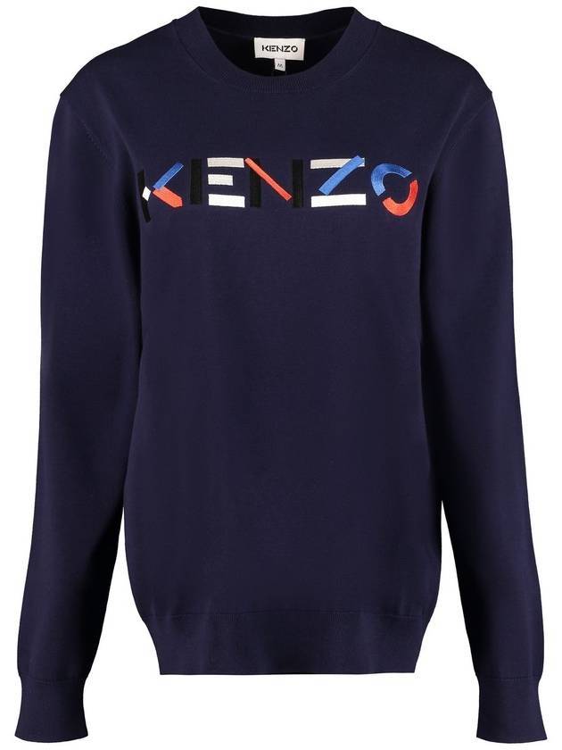 embossed logo embroidery knit top navy - KENZO - BALAAN.