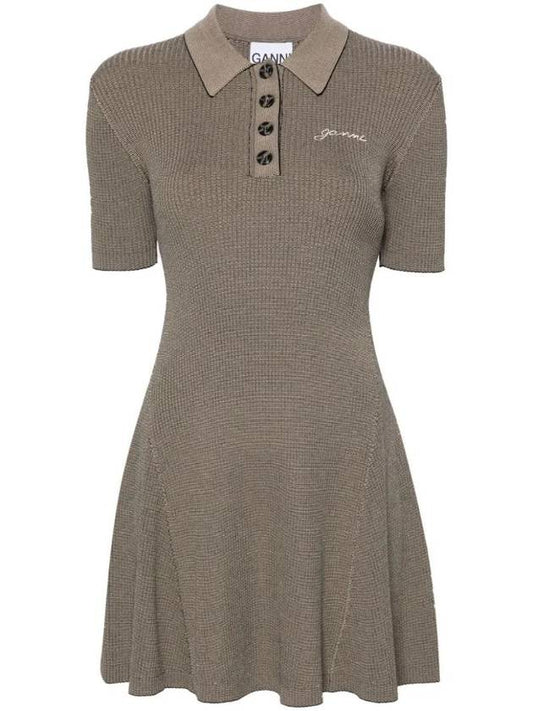 Ribbed Knitwear A-line Short Dress Safari - GANNI - 1