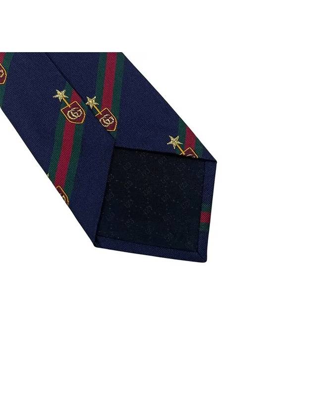 Men's Web Crest Silk Tie Navy - GUCCI - BALAAN 7