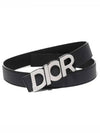 silver logo buckle leather belt black - DIOR - BALAAN.