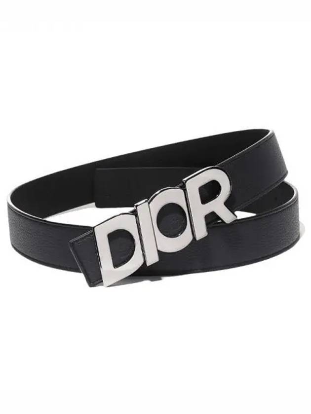 Silver Logo Buckle Leather Belt Black - DIOR - BALAAN 1