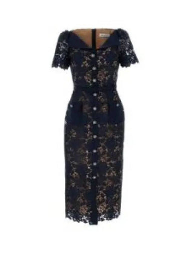 24 NAVY LACE OPEN NECK MIDI DRESS RS24126MBL 1249642 - SELF PORTRAIT - BALAAN 1