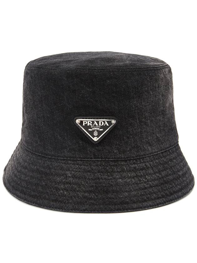 Triangle Logo Denim Bucket Hat Black - PRADA - BALAAN 4