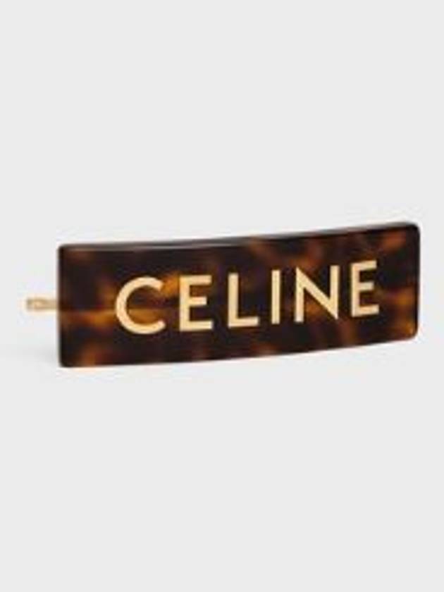 Logo Signature Acetate Hair Slide Dark Havana Gold - CELINE - BALAAN 3