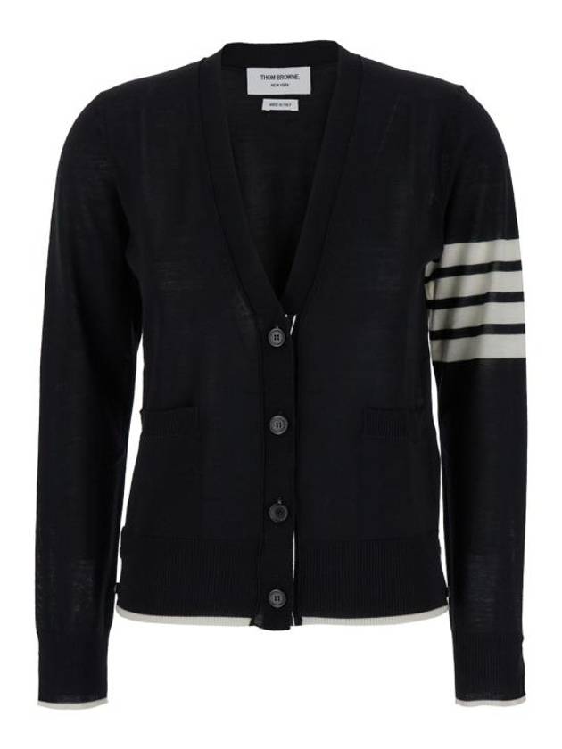 4 Bar Relaxed Fit Fine Merino Wool Cardigan Black - THOM BROWNE - BALAAN 2