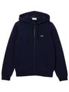 Embroidery Logo Kangaroo Pocket Fleece Zip Up Hoodie Navy - LACOSTE - BALAAN 2