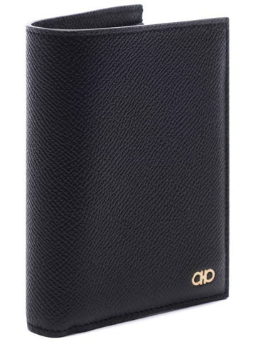 Gancini Compact Half Wallet Black - SALVATORE FERRAGAMO - BALAAN 1