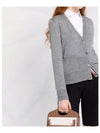 Sustainable Fine Merino Wool 4-Bar Relaxed Fit V-Neck Cardigan Light Grey - THOM BROWNE - BALAAN.