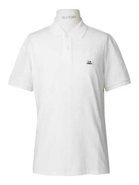 Men's Logo Embroidered Stretch Short Sleeve Polo Shirt White - CP COMPANY - BALAAN.