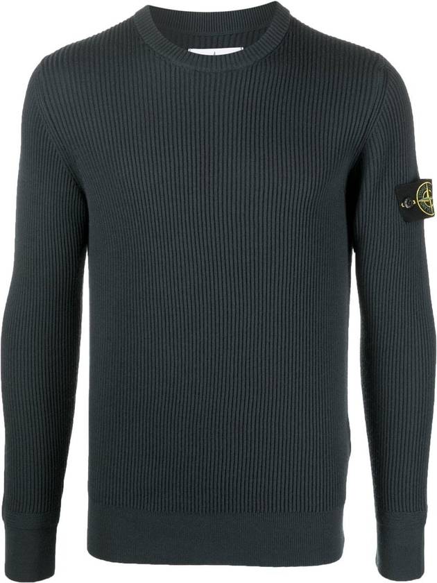 Wappen Patch Crew Neck Ribbed Wool Knit Dark Green - STONE ISLAND - BALAAN 2