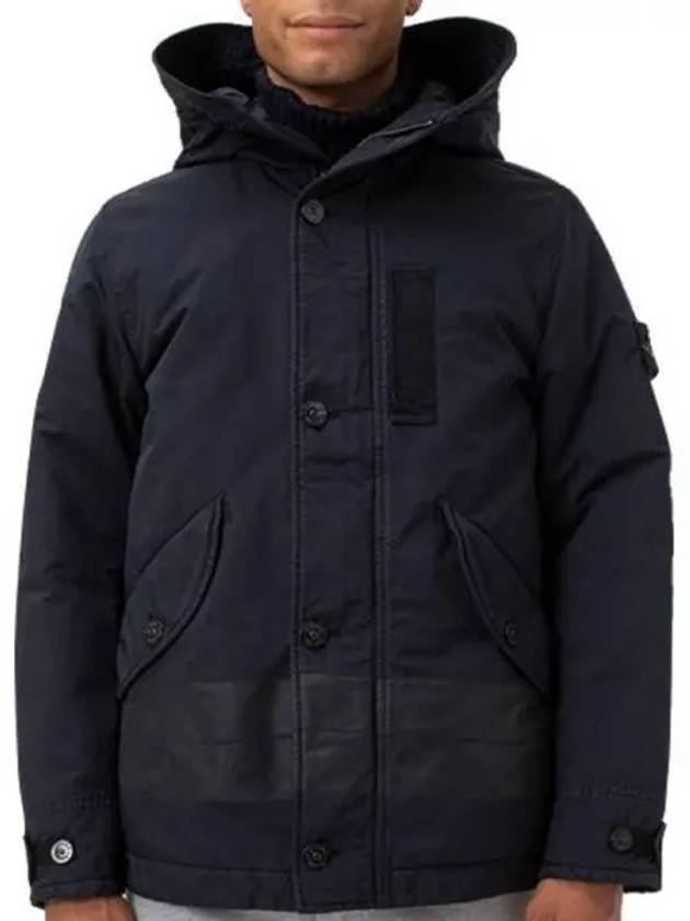 Men's David Wappen Patch Down Hooded Jacket Navy - STONE ISLAND - BALAAN 2