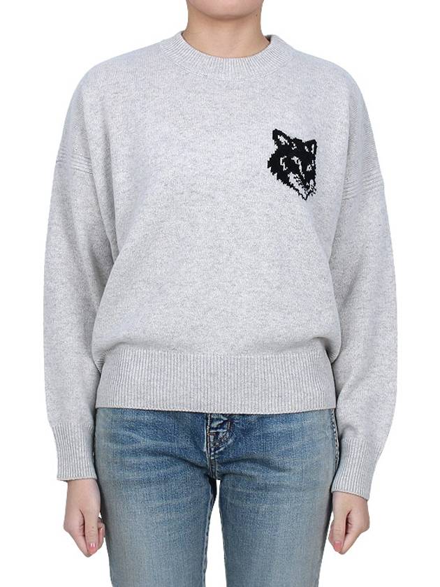 Fox Head Intarsia Comfort Knit Top Light Grey - MAISON KITSUNE - BALAAN 3