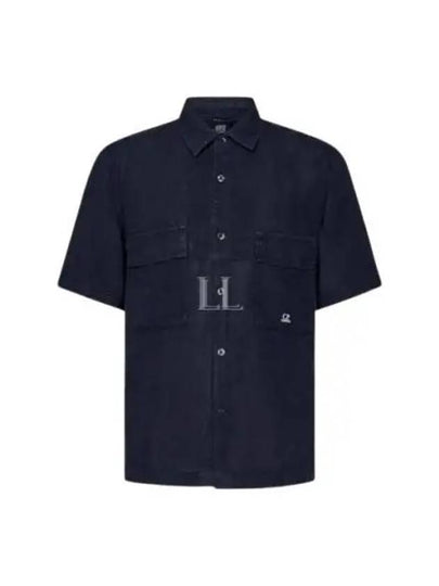 Linen Short Sleeve Shirt Navy - CP COMPANY - BALAAN 2