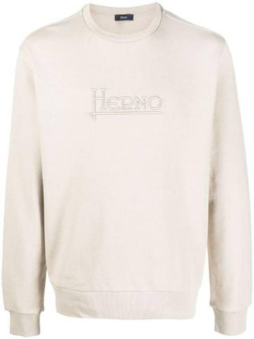 logo embroided crew neck sweatshirt beige - HERNO - BALAAN.