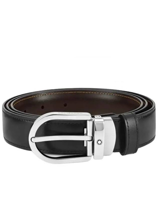 Man's Buckle 30mm Reversible Leather Belt Black Brown - MONTBLANC - BALAAN 2