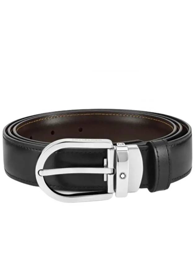 Horseshoe Buckle Reversible Leather Belt Black Brown - MONTBLANC - BALAAN 3