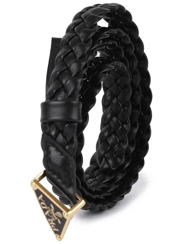 Triangle Logo Napa Leather Belt Black - PRADA - BALAAN 3