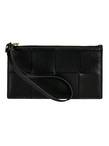 Intrecciato Weaving Gold Zipper Strap Bill Clutch Bag Black - BOTTEGA VENETA - BALAAN 1