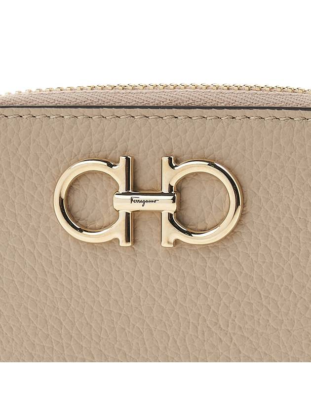 Women's Gancini Logo Zipper Card Wallet Beige - SALVATORE FERRAGAMO - BALAAN 7