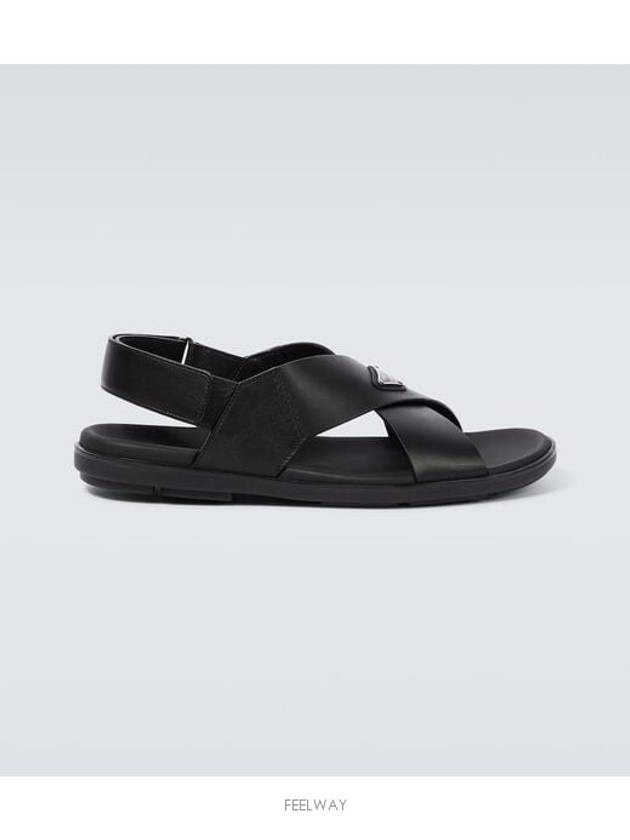 Criss Cross Leather Sandals Black - PRADA - BALAAN 5