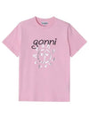 Logo Print Organic Cotton Short Sleeve T-Shirt Pink - GANNI - BALAAN 2