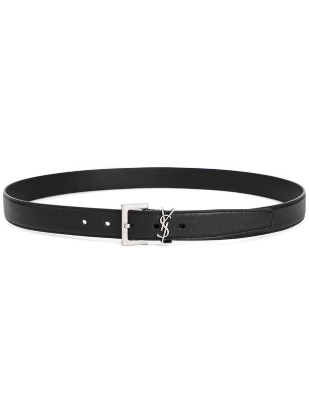 Silver Hardware Monogram Buckle Leather Belt Black - SAINT LAURENT - BALAAN 2