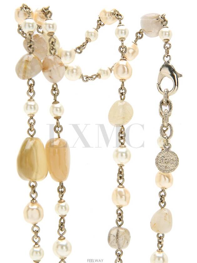 100th Anniversary Stone Long Necklace Pearl CC Logo Chain - CHANEL - BALAAN 8