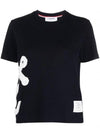 Women's Boucle Anchor Embroidered Short Sleeve T Shirt Navy - THOM BROWNE - BALAAN 1