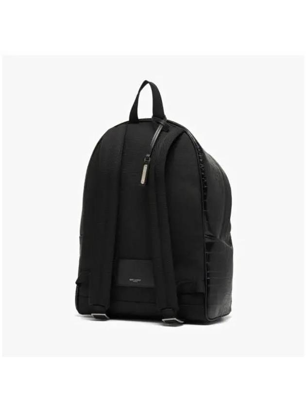 Crocodile Effect Logo Leather Backpack Black - SAINT LAURENT - BALAAN 5