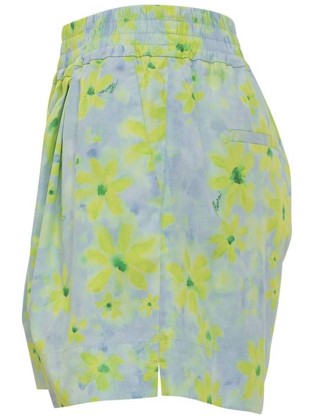 Floral Pattern Cotton Shorts Blue Green - MARNI - BALAAN 4