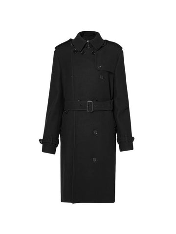 Women's Panel Detail Cashmere Wool Blend Trench Coat Black - BURBERRY - BALAAN 1