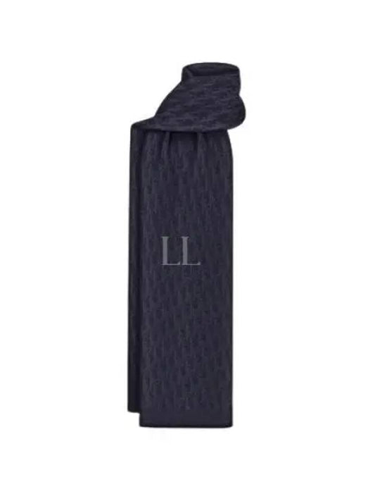 Oblique Stole Wool Silk Blend Scarf Navy - DIOR - BALAAN 2