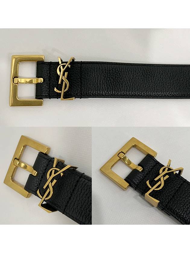 Cassandre Belt with Square Buckle in Grained Leather Black - SAINT LAURENT - BALAAN 5